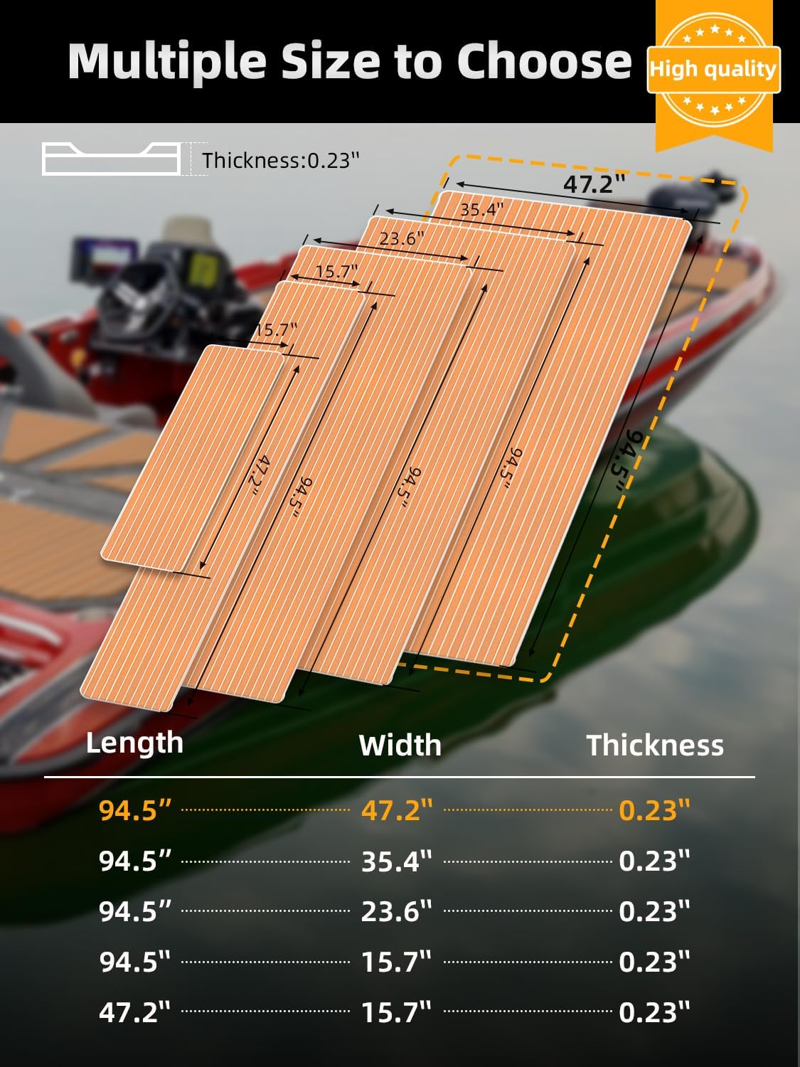 FOCEAN Boat Flooring EVA Foam Boat Decking Faux Teak Marine Flooring Marine Mat Sheet for Motorboat Jon Boats Bass Boat RV Kayak, 94.5x 47.2/35.4/23.6/15.7